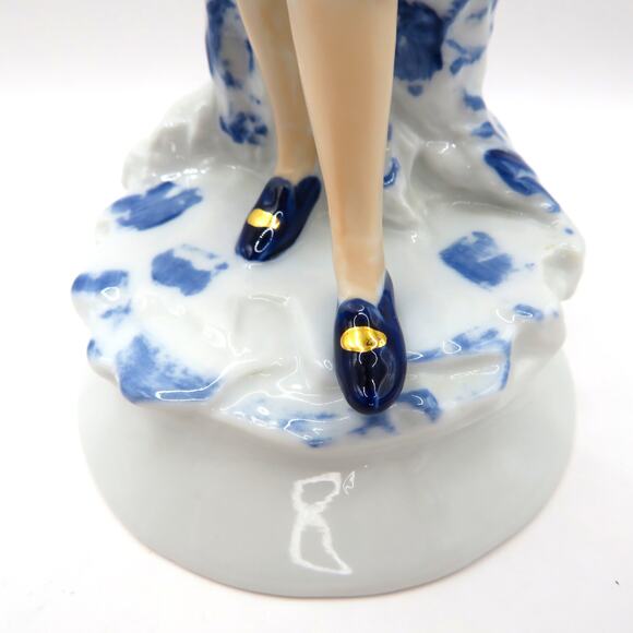 Vintage Porcelain Flower Girl Statuette Blue and White Figurine Cottage Core - Picture 8 of 11